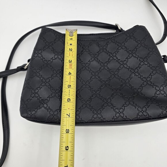 Nine West Crossbody Bag Faux Leather Black Embossed Pattern Adjustable Strap - Picture 13 of 14